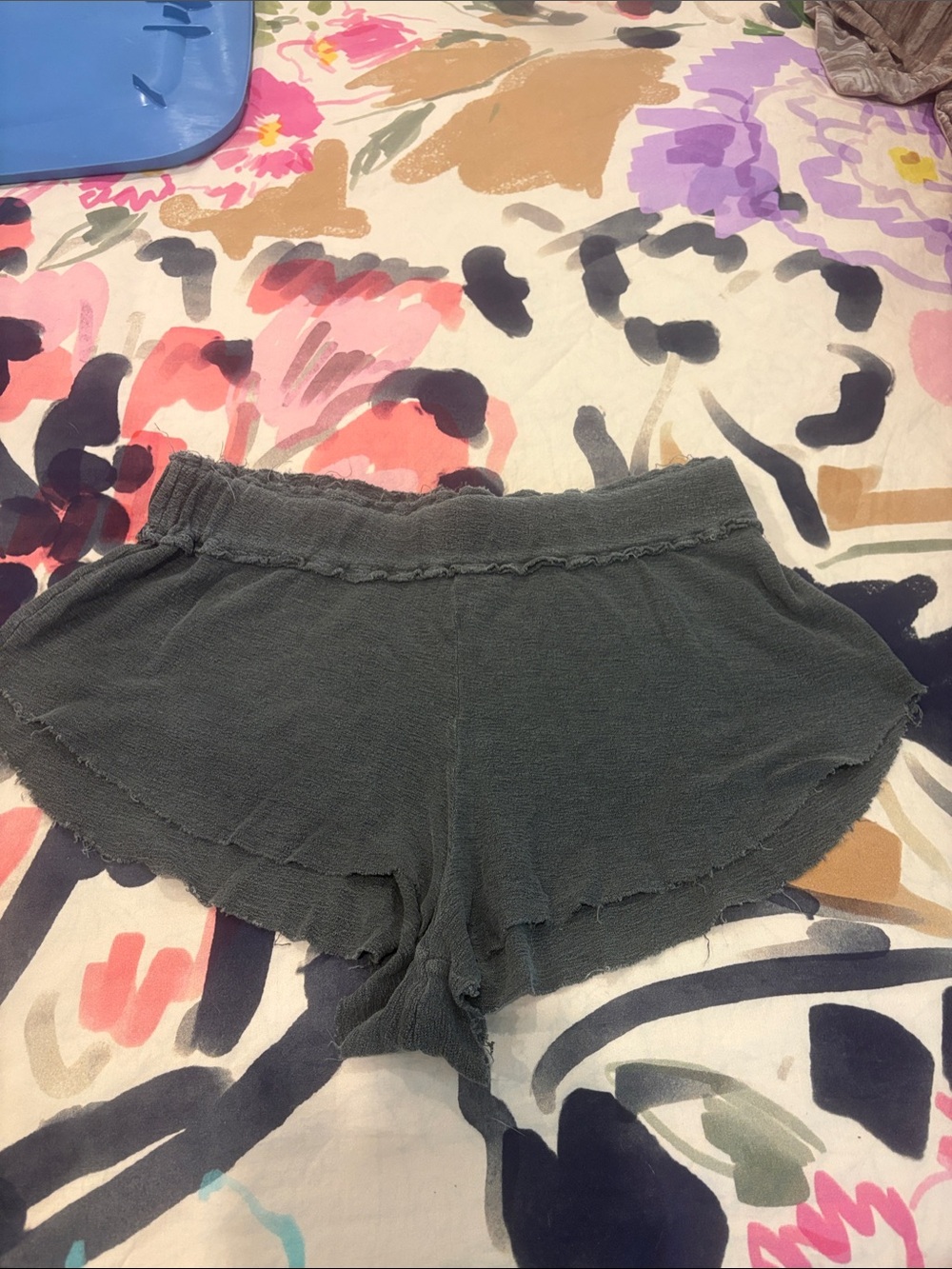 Free People Charcoal Ruffle-Trim Knit Lounge Shorts